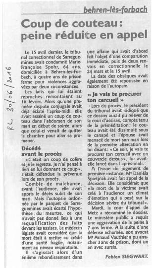 PRESSE - Coup de couteau : peine réduite en appel