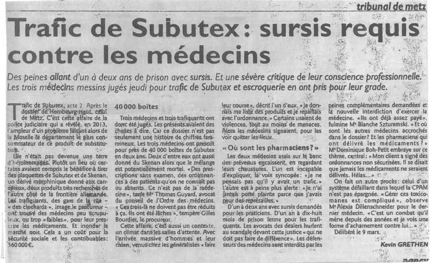 PRESSE - Trafic de Subutex