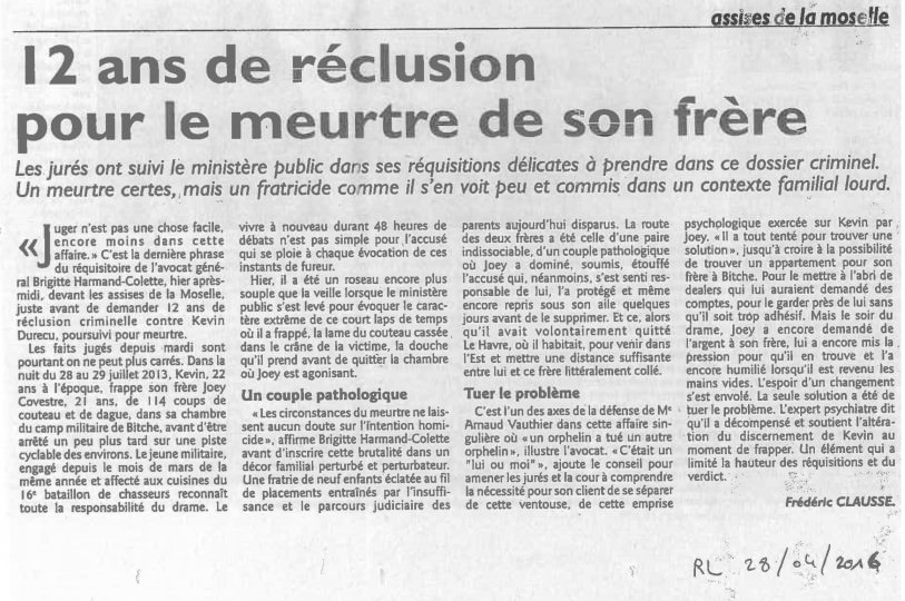 PRESSE - 12 ans de réclusion pour le meurtre de son frère